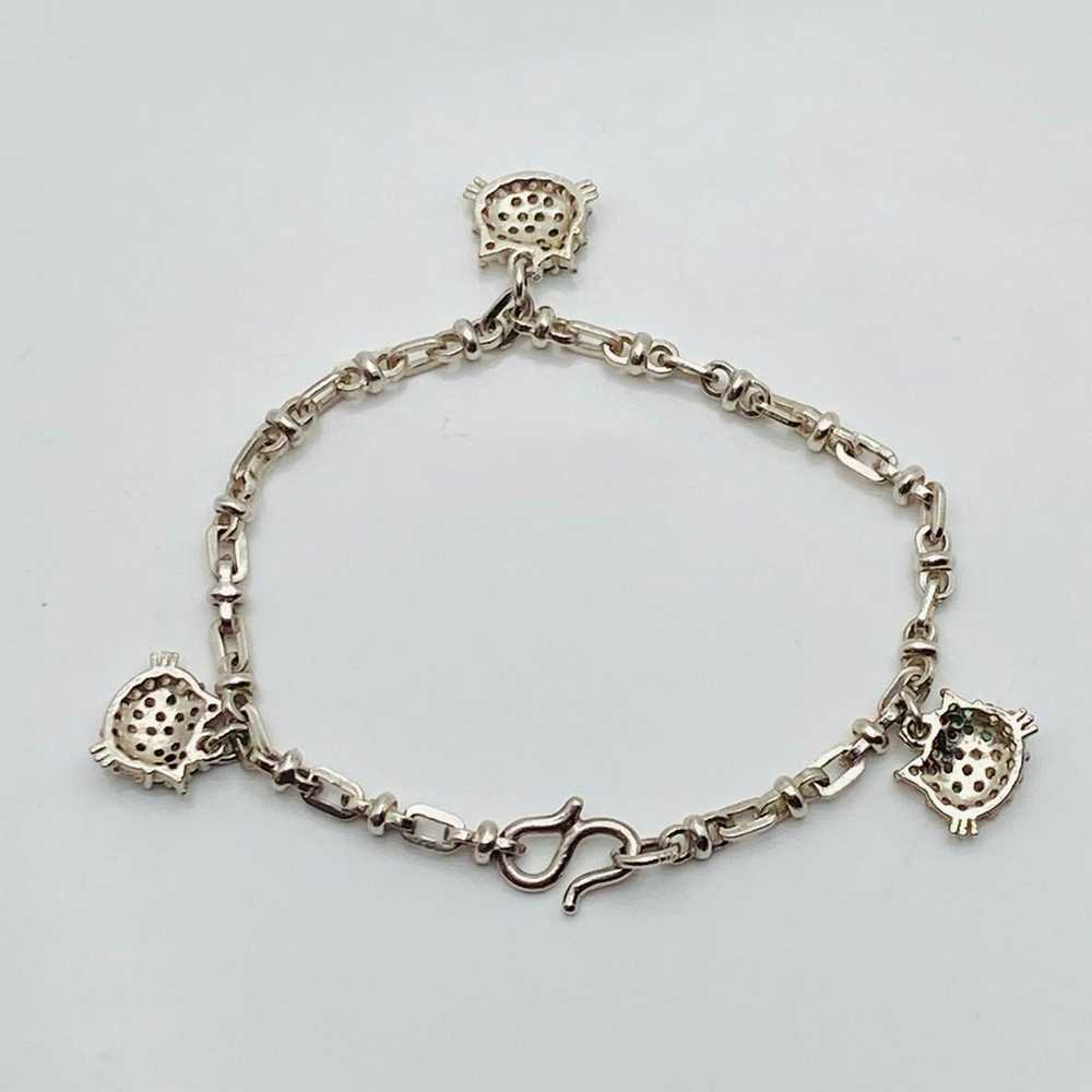 Sterling silver vintage CZ cat charm Bracelet 925 - image 4