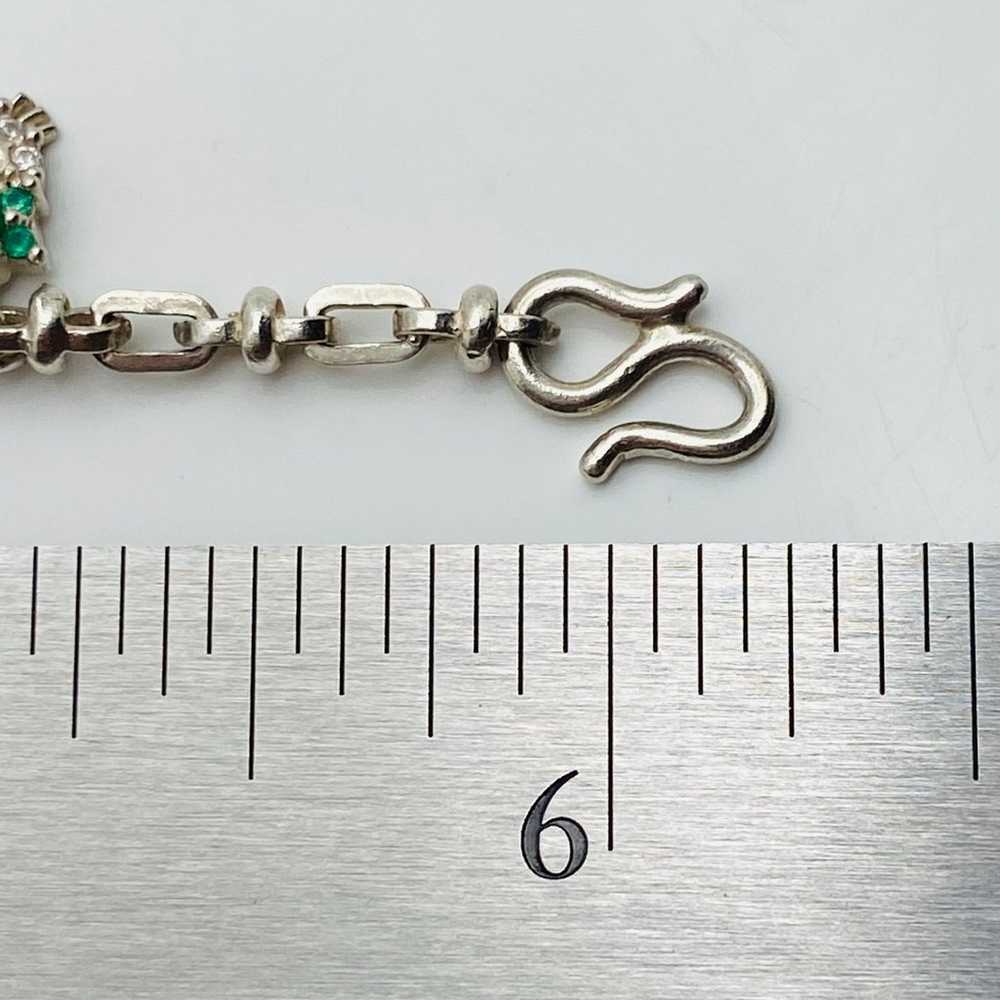 Sterling silver vintage CZ cat charm Bracelet 925 - image 5