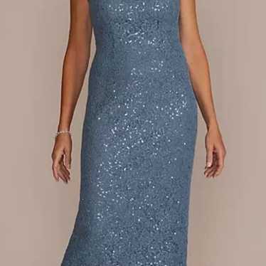 OLEG CASSINI short sleeve sequin lace sheath gown - image 1