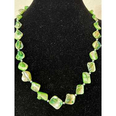 Neon Green 24” Necklace w/ Silver Tone Separators 