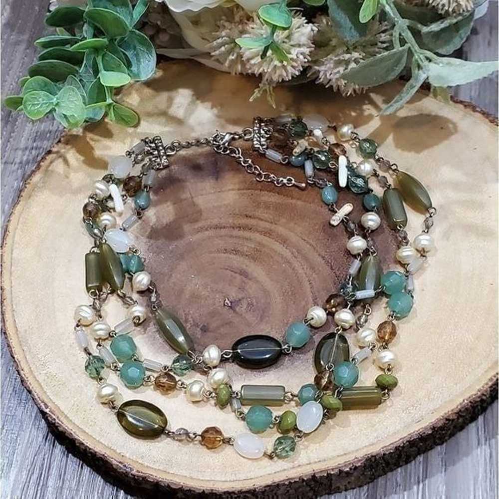 Vintage multi strand green beaded necklace - image 2