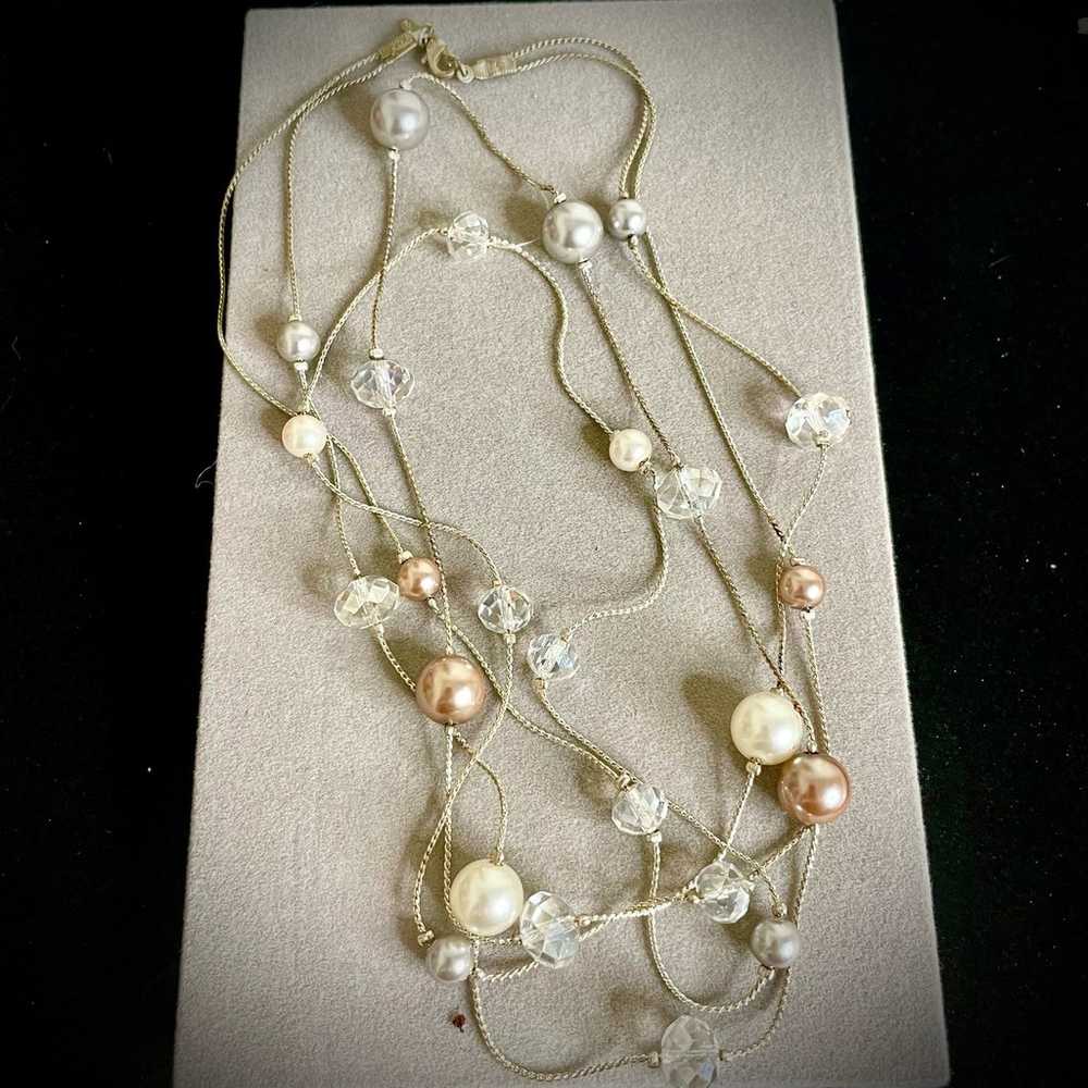 Vintage Roman Crystal Faux Pearl Silver Tone Stat… - image 1