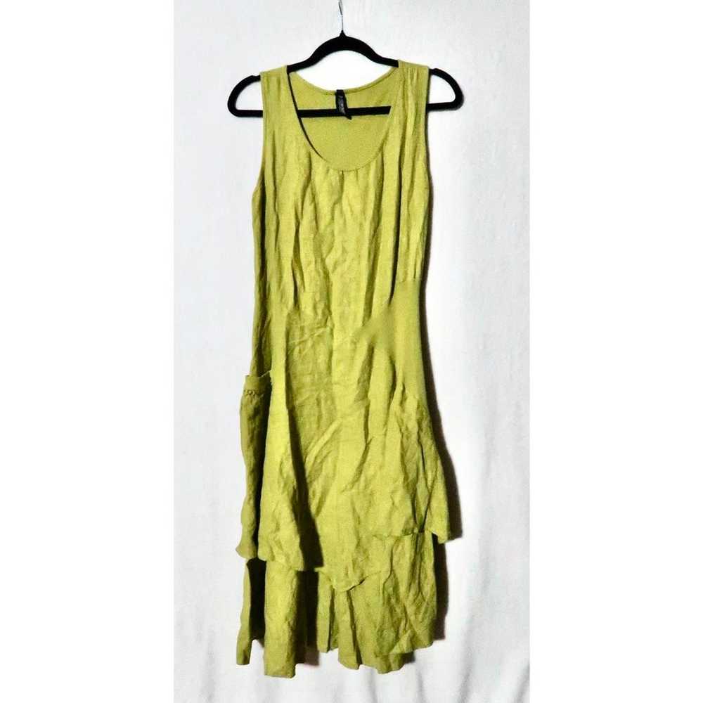 Inizio Flutter Italian Linen Dress Green Size Lar… - image 2