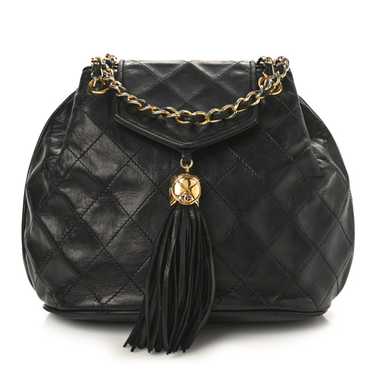 CHANEL Lambskin Quilted Tassel Drawstring Black