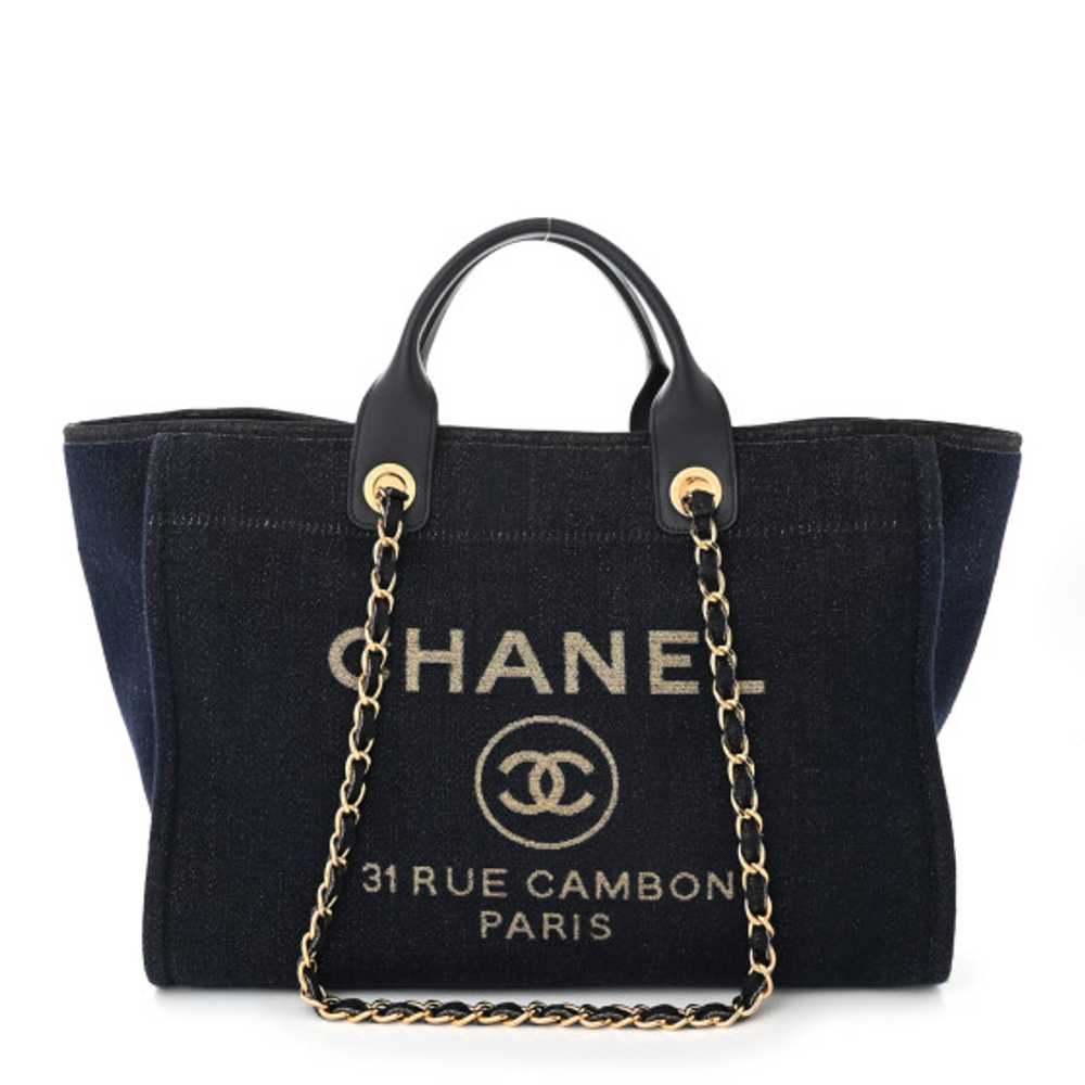 CHANEL Lurex Canvas Deauville Tote Navy Blue Gold - image 1