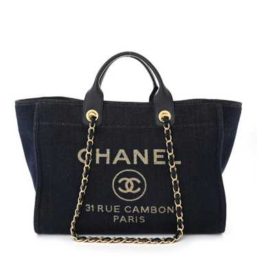 CHANEL Lurex Canvas Deauville Tote Navy Blue Gold - image 1