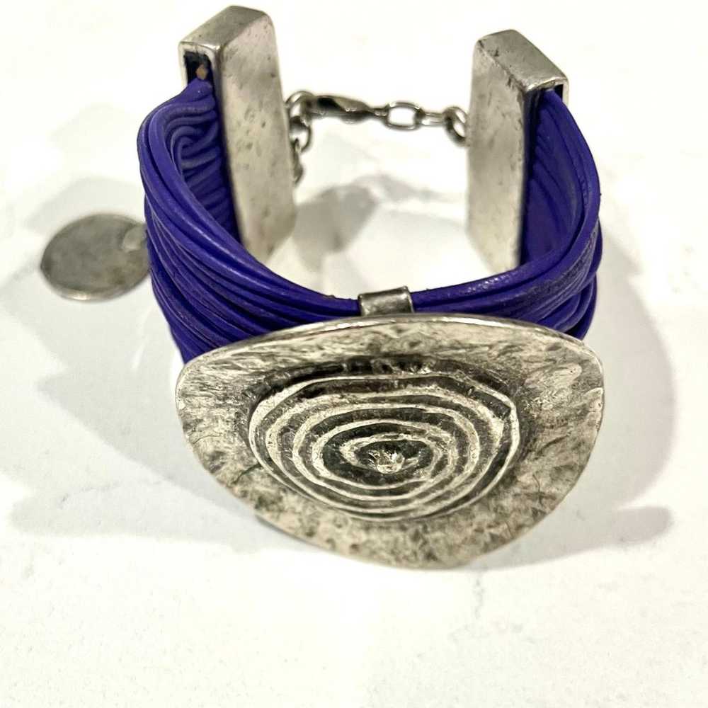 Vintage Spiral Pendant Multi Cord Bracelet, Purpl… - image 7