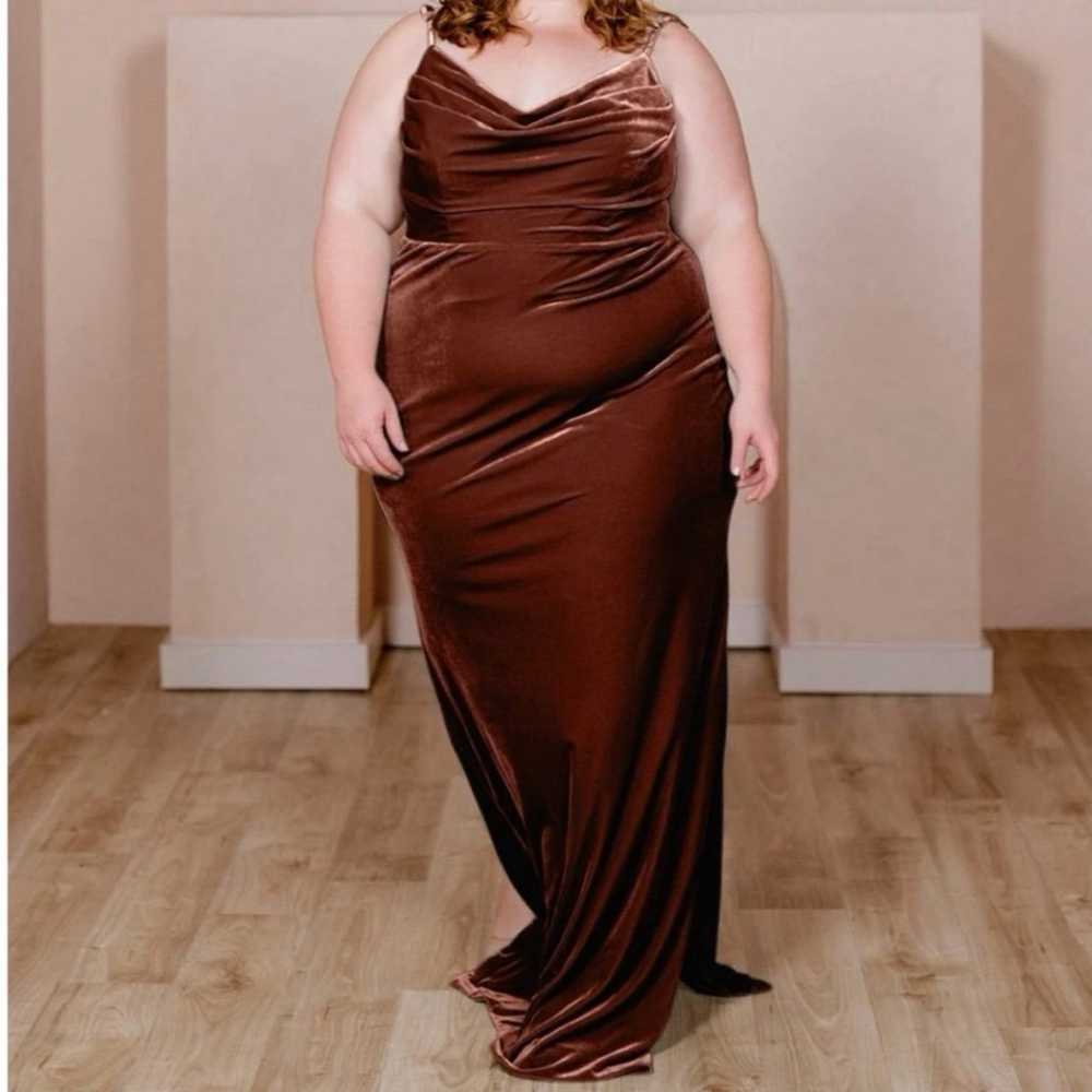 Revelry Sky Velvet Bridesmaid Maxi Dress in Terra… - image 1