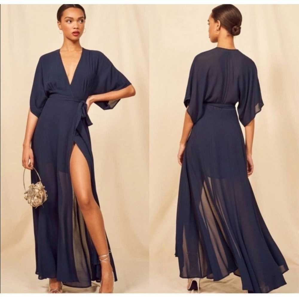 Reformation Winslow Navy Blue Wrap Maxi Dress Siz… - image 1