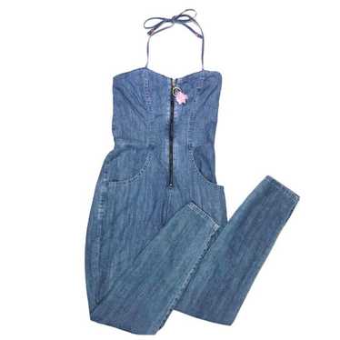 Wildfox Kiera Denim Halter Tassel Bead Jumpsuit