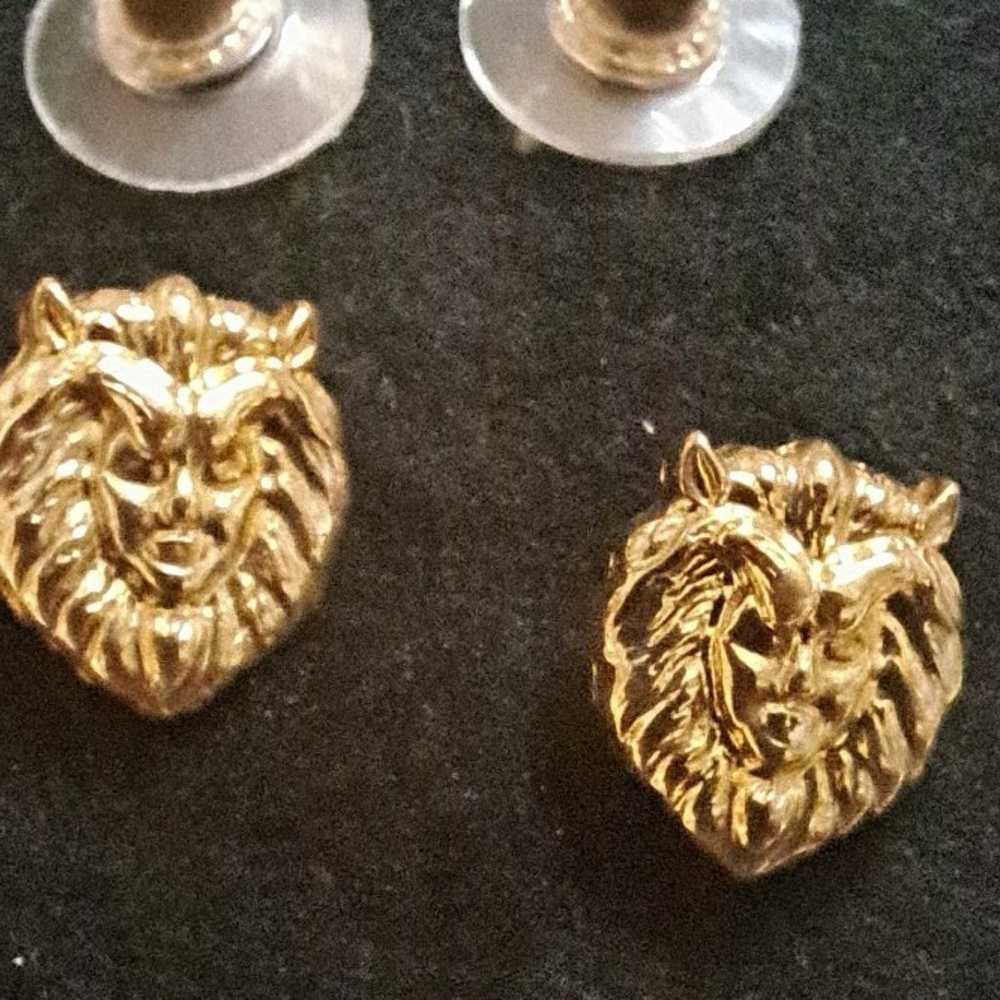 Vintage gold plated Lion earrings - image 1