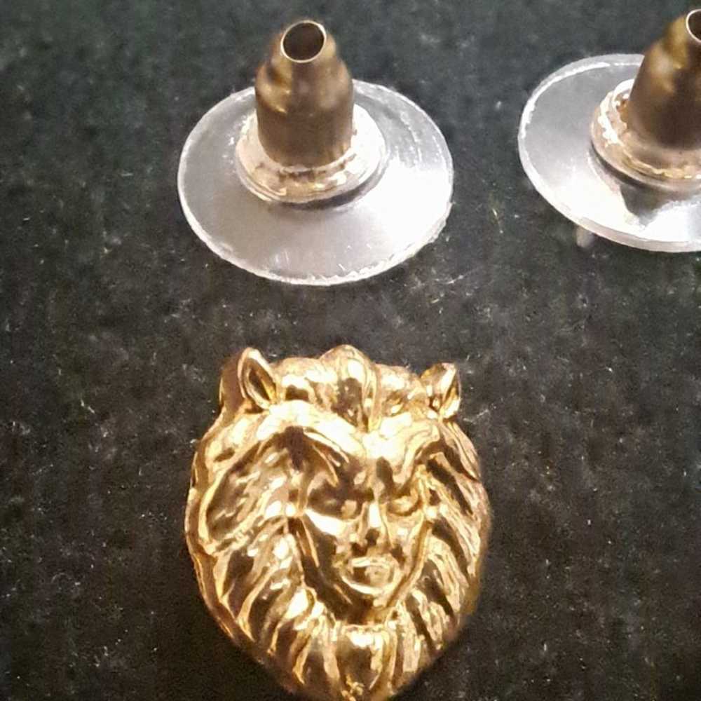 Vintage gold plated Lion earrings - image 2