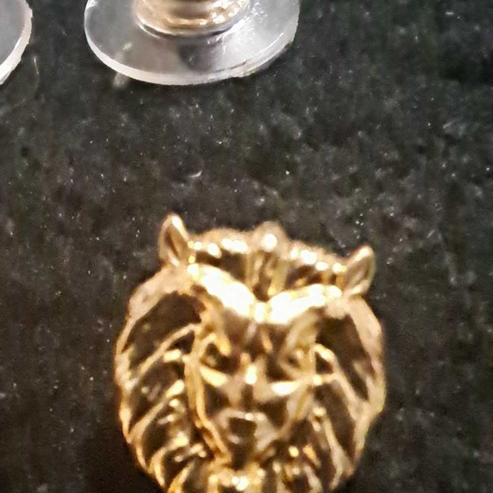 Vintage gold plated Lion earrings - image 3