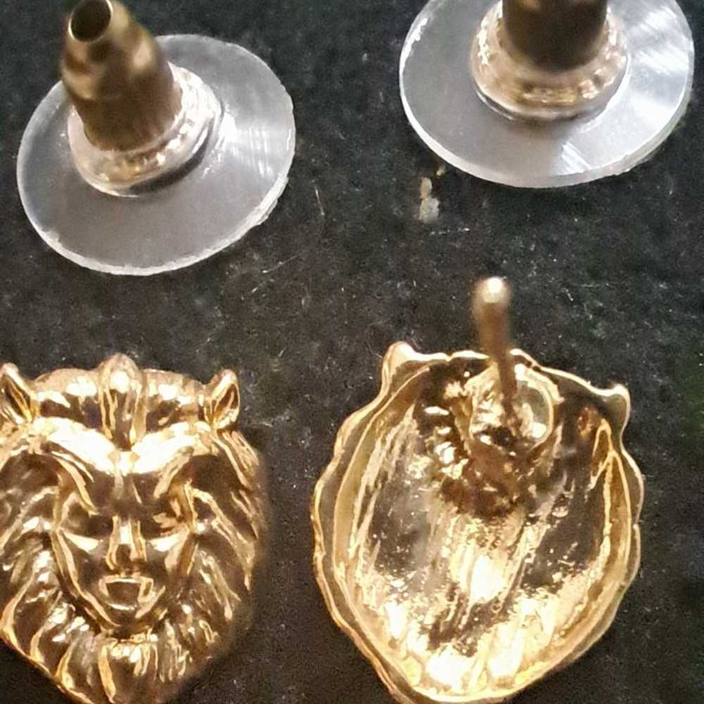 Vintage gold plated Lion earrings - image 5