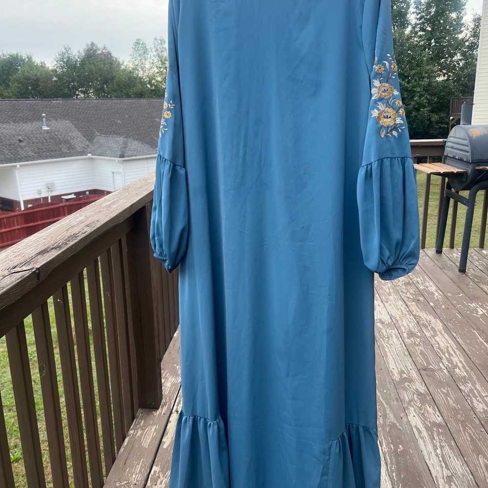 Blue Embroidered Dress Tavin Long Sleeve Size 12 - image 1