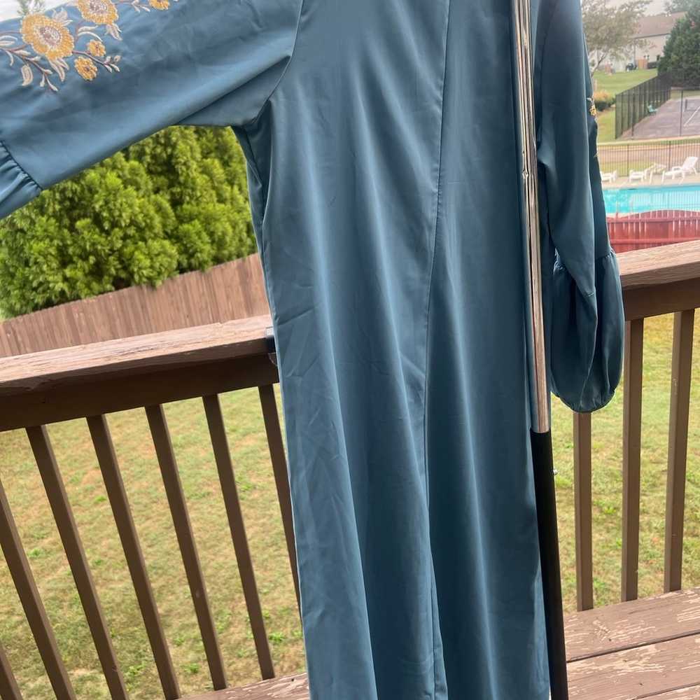 Blue Embroidered Dress Tavin Long Sleeve Size 12 - image 2