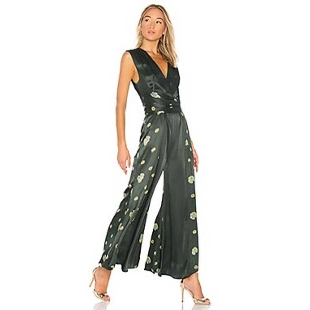 FREE PEOPLE Emerald Green Silk Tie Waist Wide Leg… - image 1