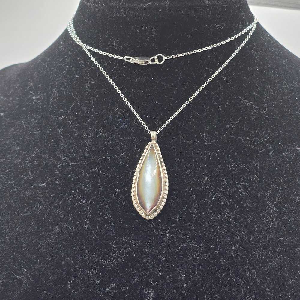 Sterling Silver Agate Teardrop Pendant Necklace 9… - image 1