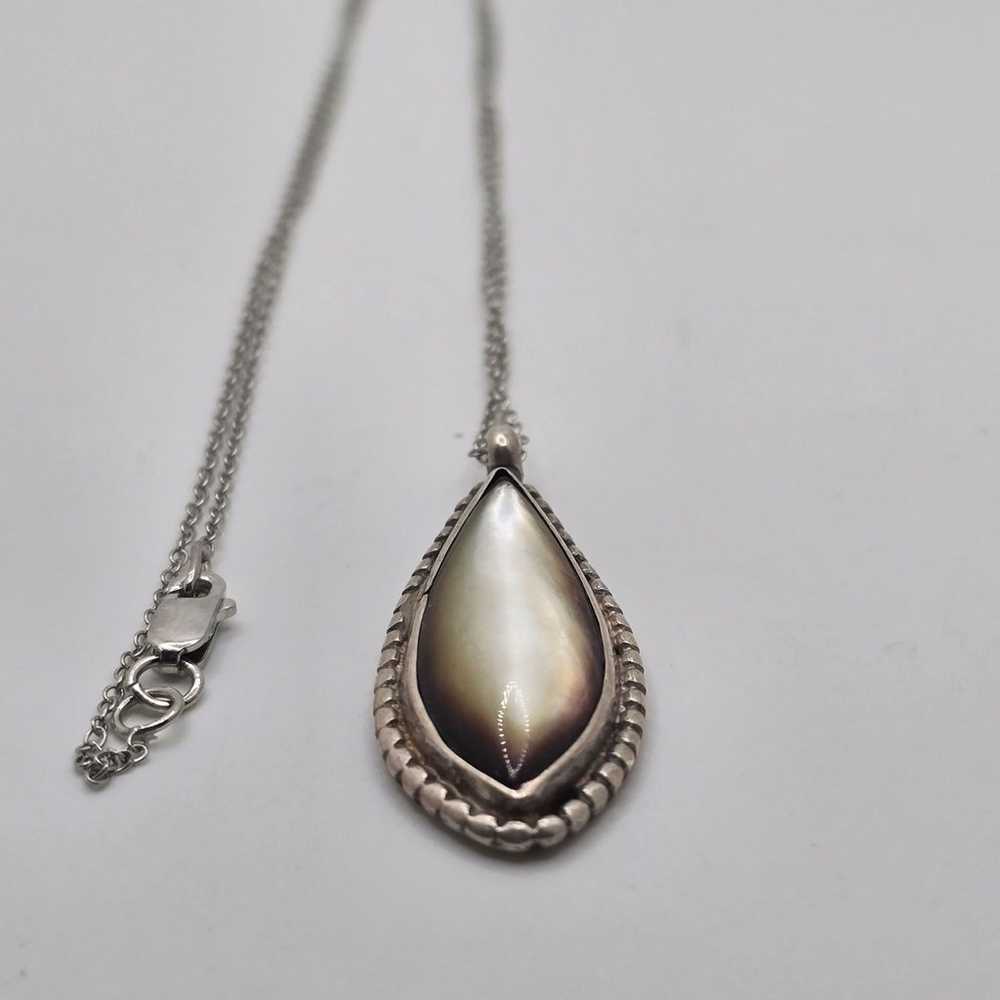 Sterling Silver Agate Teardrop Pendant Necklace 9… - image 2