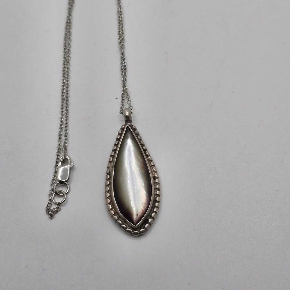 Sterling Silver Agate Teardrop Pendant Necklace 9… - image 3