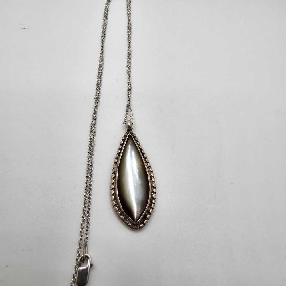 Sterling Silver Agate Teardrop Pendant Necklace 9… - image 4