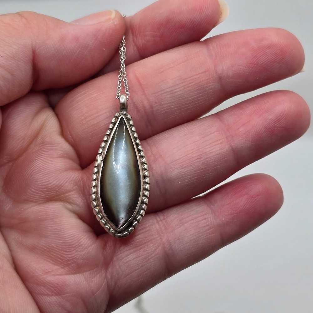 Sterling Silver Agate Teardrop Pendant Necklace 9… - image 6