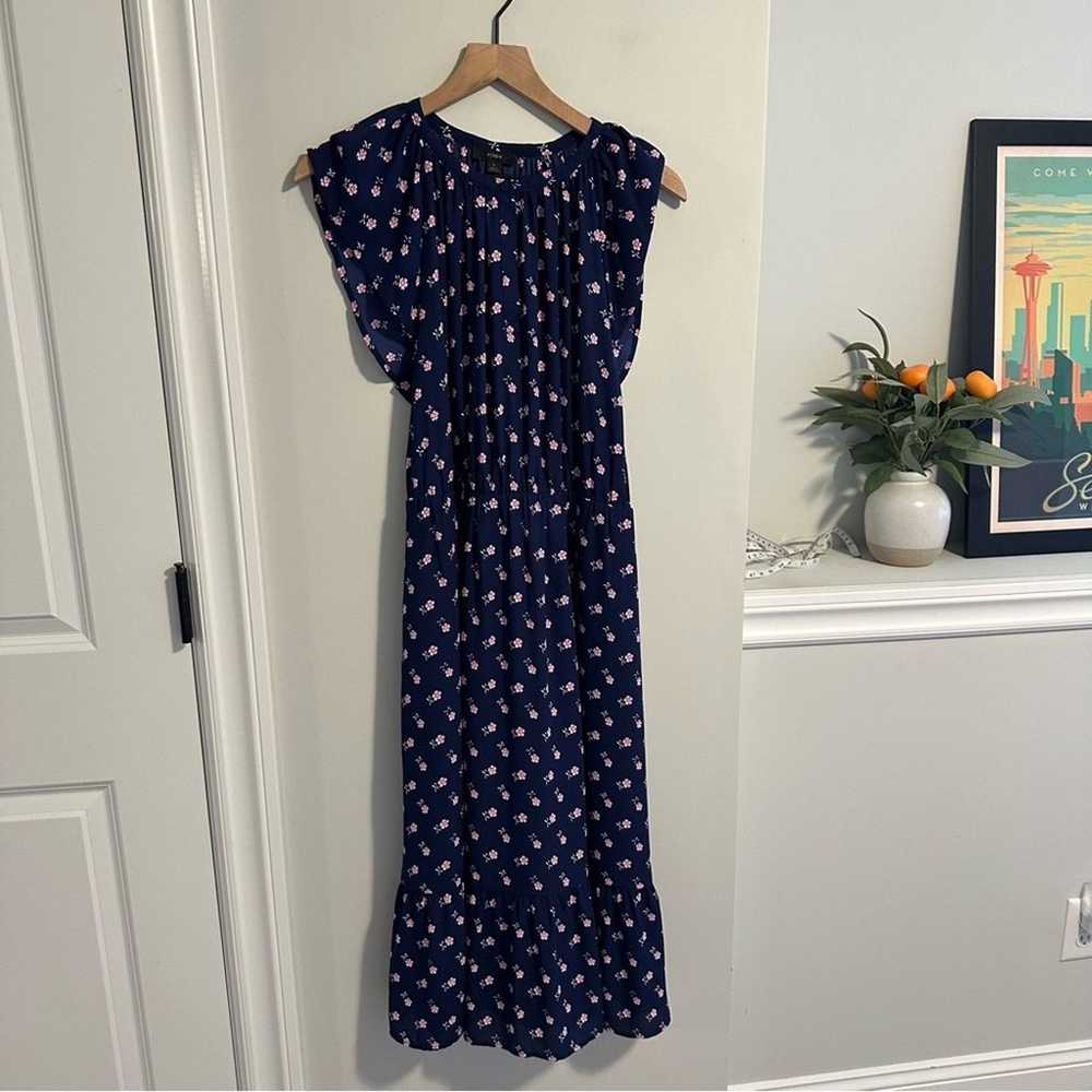 J. Crew Navy Blue Pink Floral Maxi Dress Large - image 9