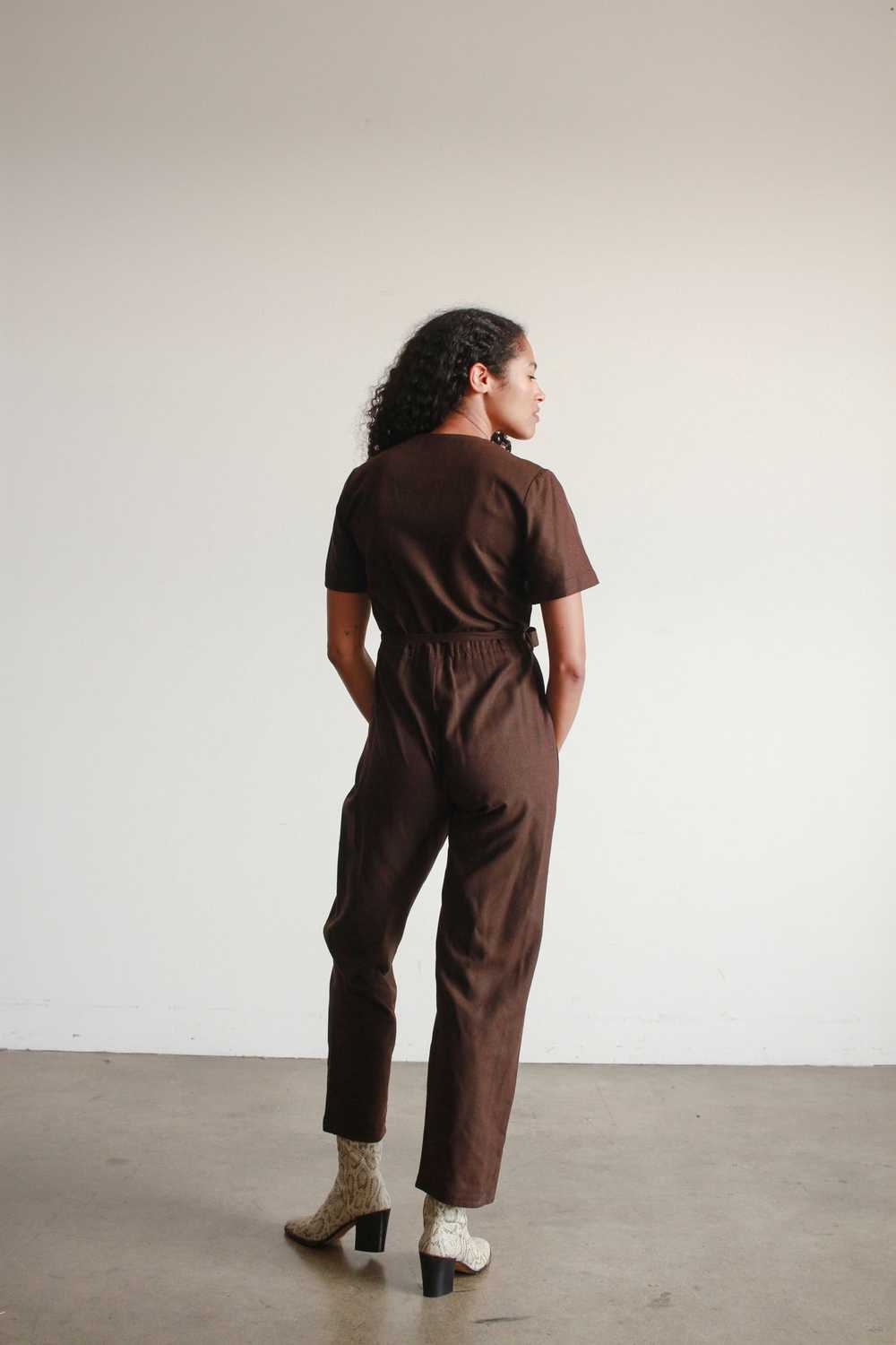 1980s Chocolate Raw Silk Jumpsuit - image 10