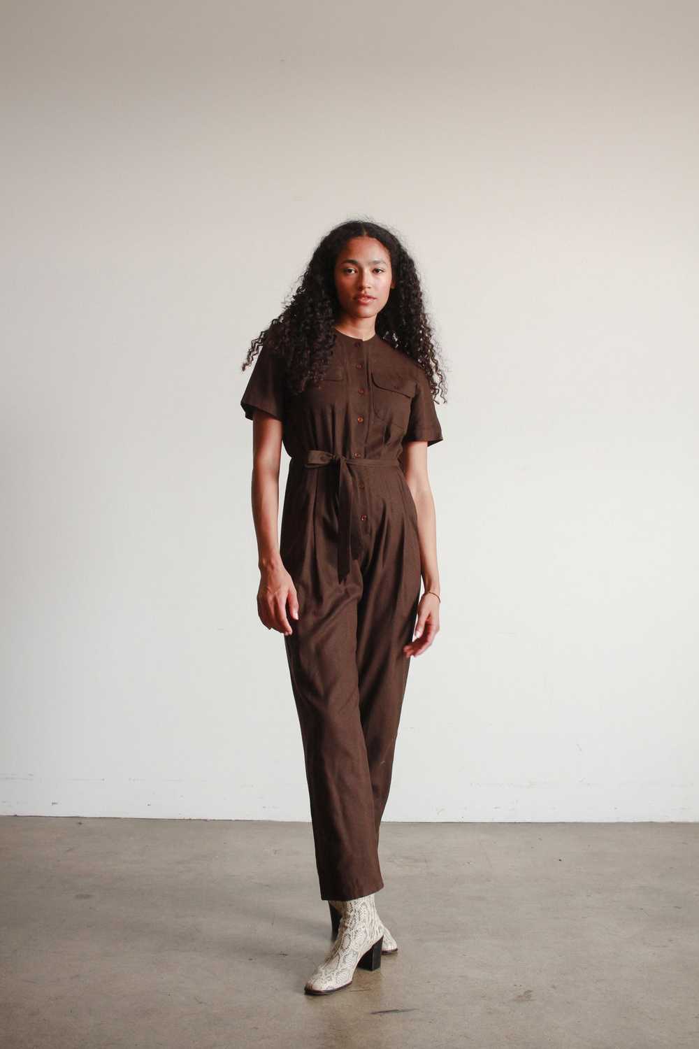 1980s Chocolate Raw Silk Jumpsuit - image 2