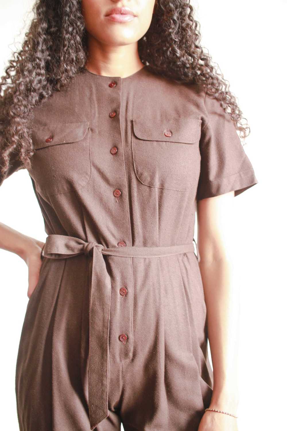 1980s Chocolate Raw Silk Jumpsuit - image 8