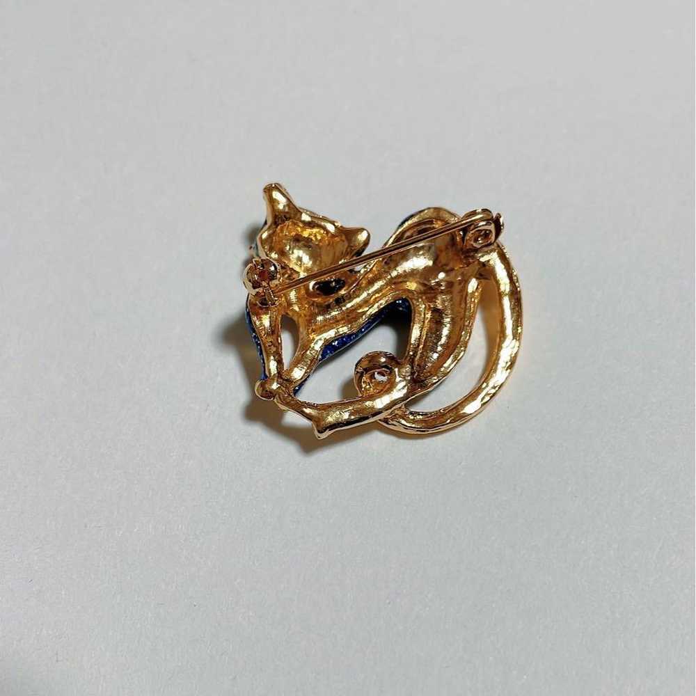 Vintage Cat Gold Blue Lame Corsage Pin Brooch - image 2