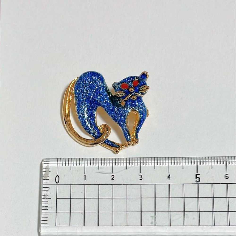 Vintage Cat Gold Blue Lame Corsage Pin Brooch - image 3