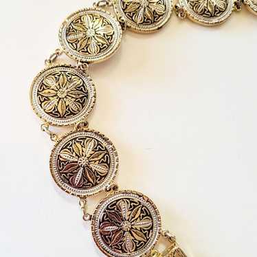 DAMASCENE COIN LINK ENAMEL BRACELET - 8" LONG