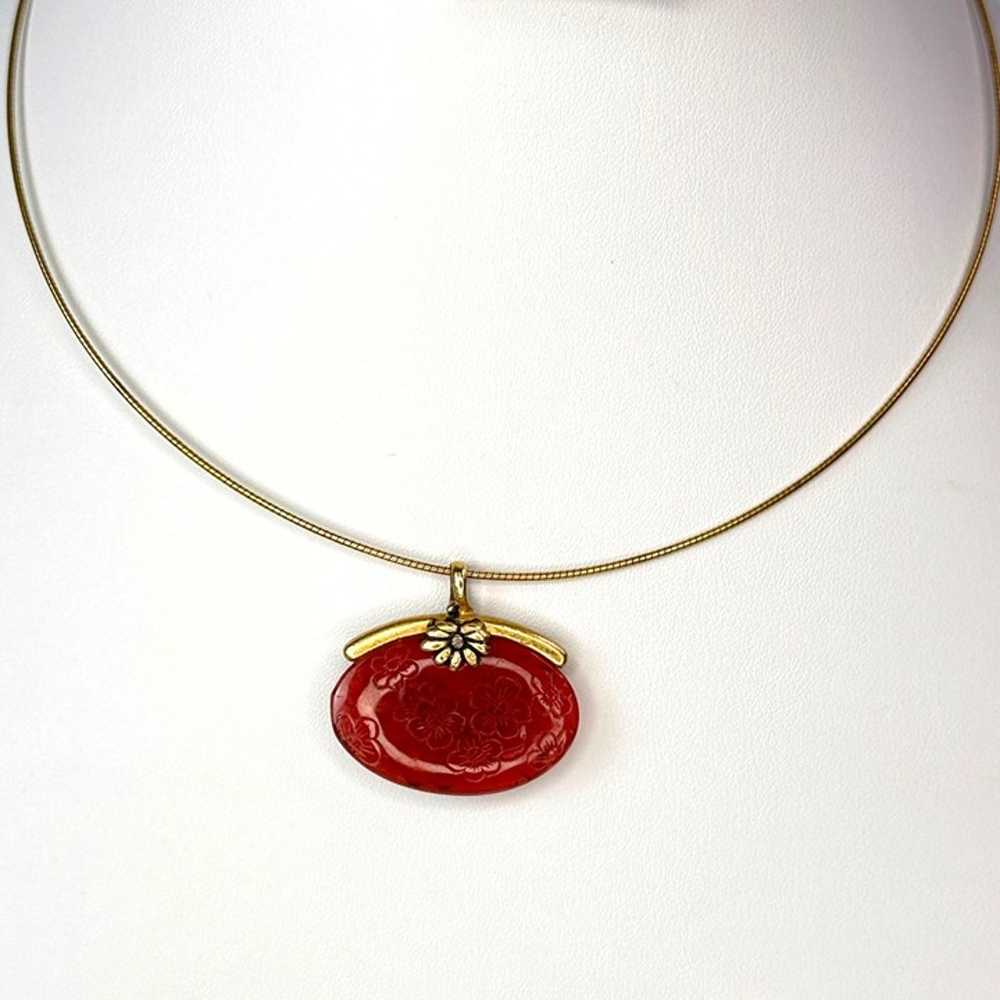 VTG Monet Golden Snake Chain Necklace Carnelian R… - image 8