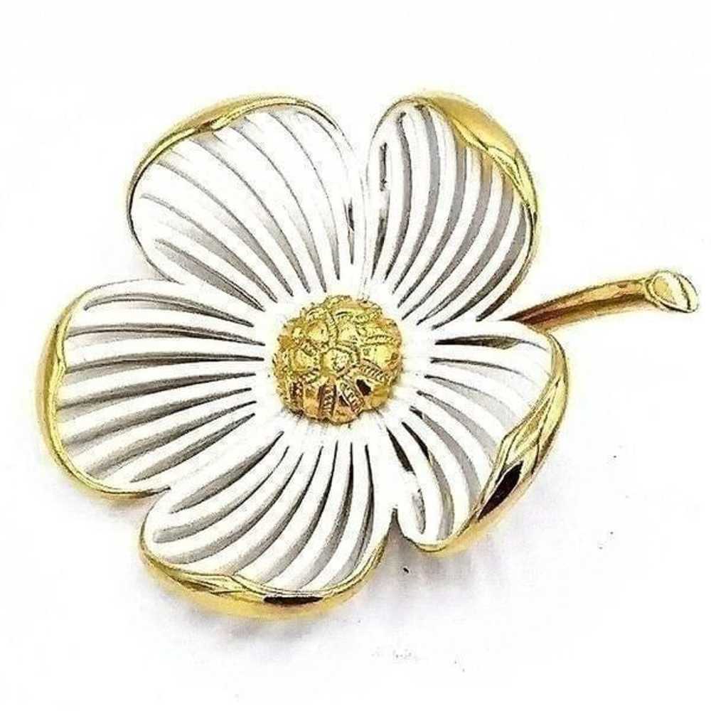 Vintage Signature Monet   White Enamel Gold Tone … - image 1