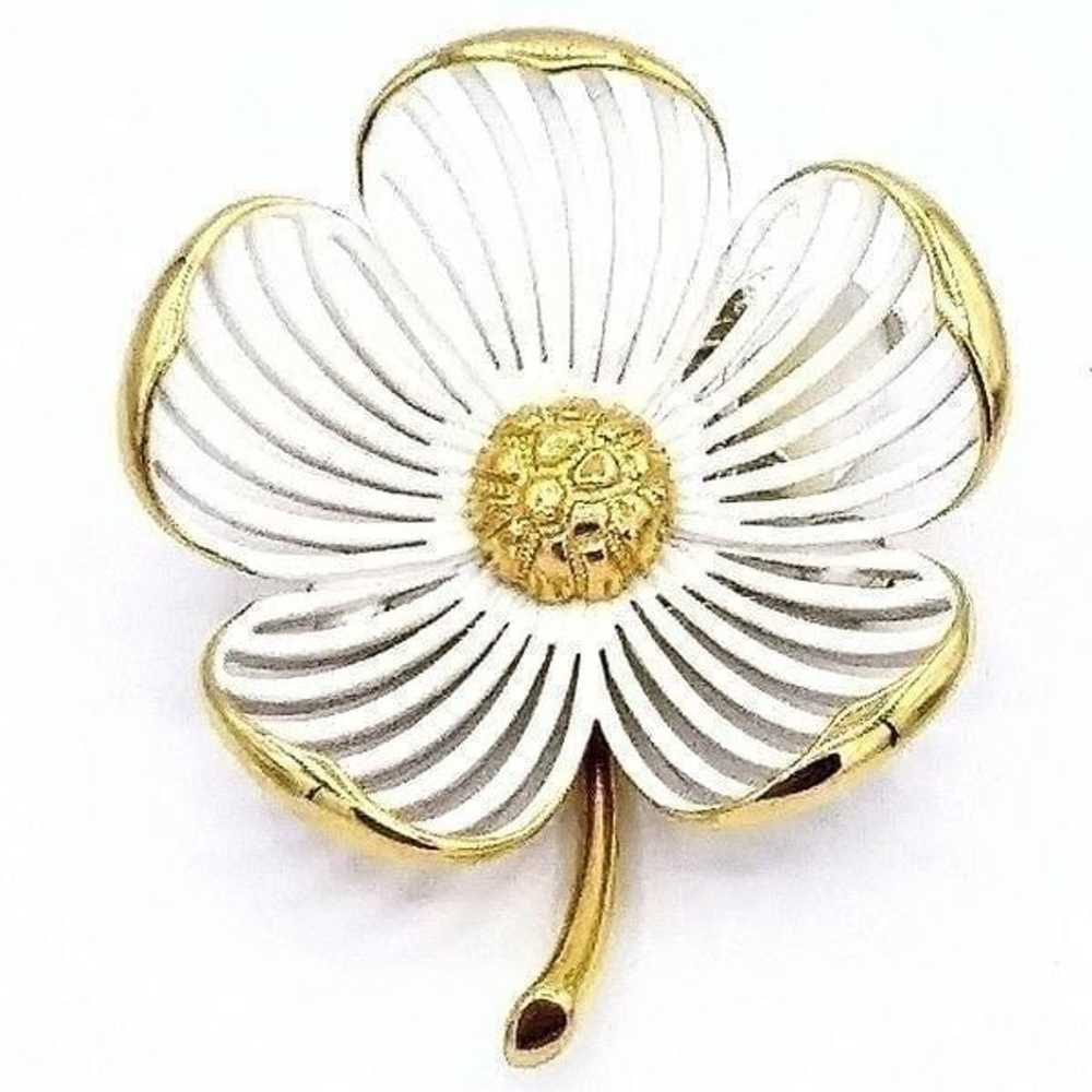 Vintage Signature Monet   White Enamel Gold Tone … - image 2