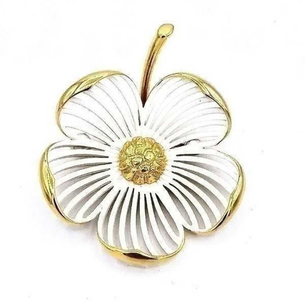 Vintage Signature Monet   White Enamel Gold Tone … - image 3