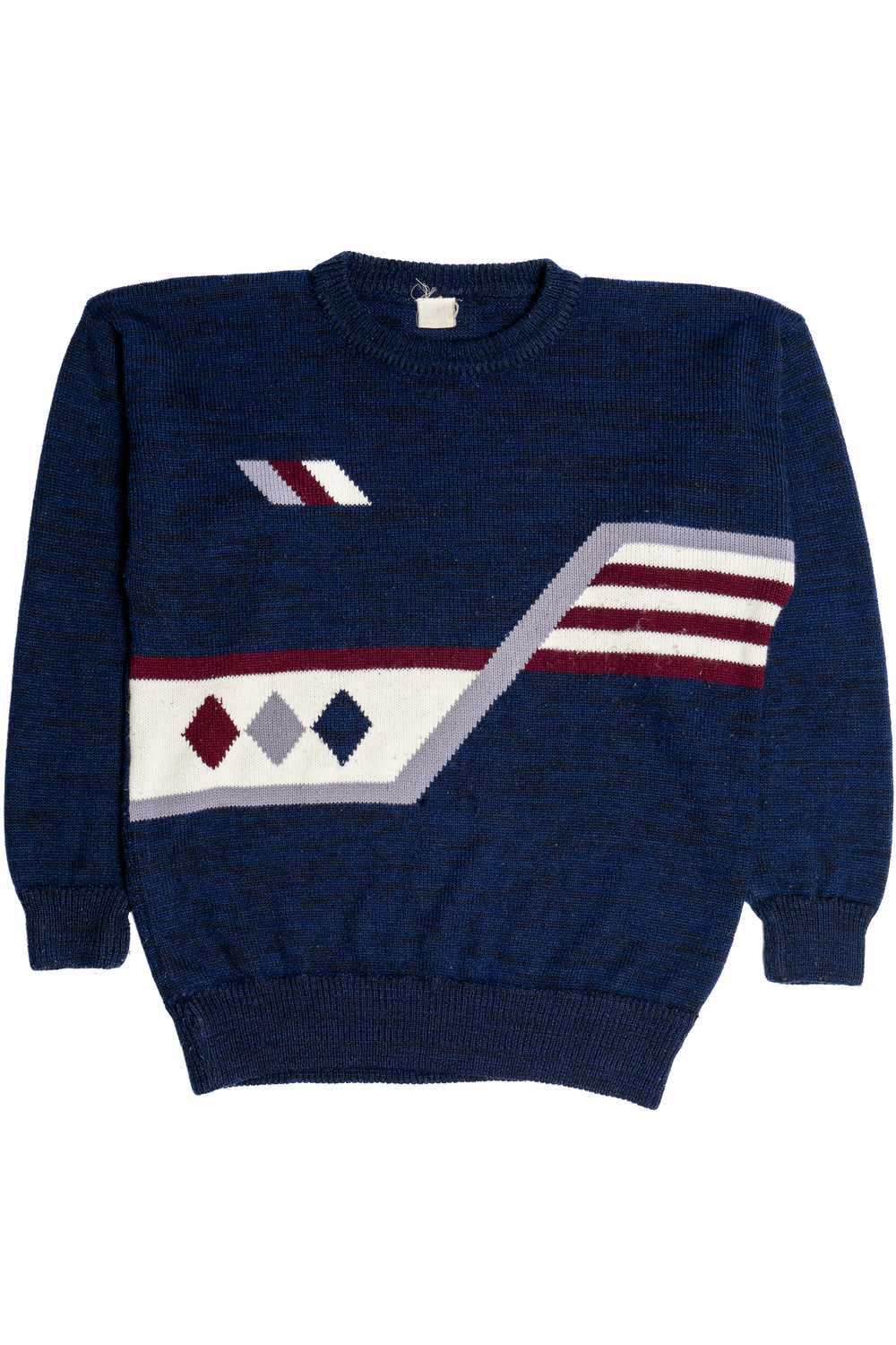 Vintage Navy Knit Graphic 80s Sweater - image 1