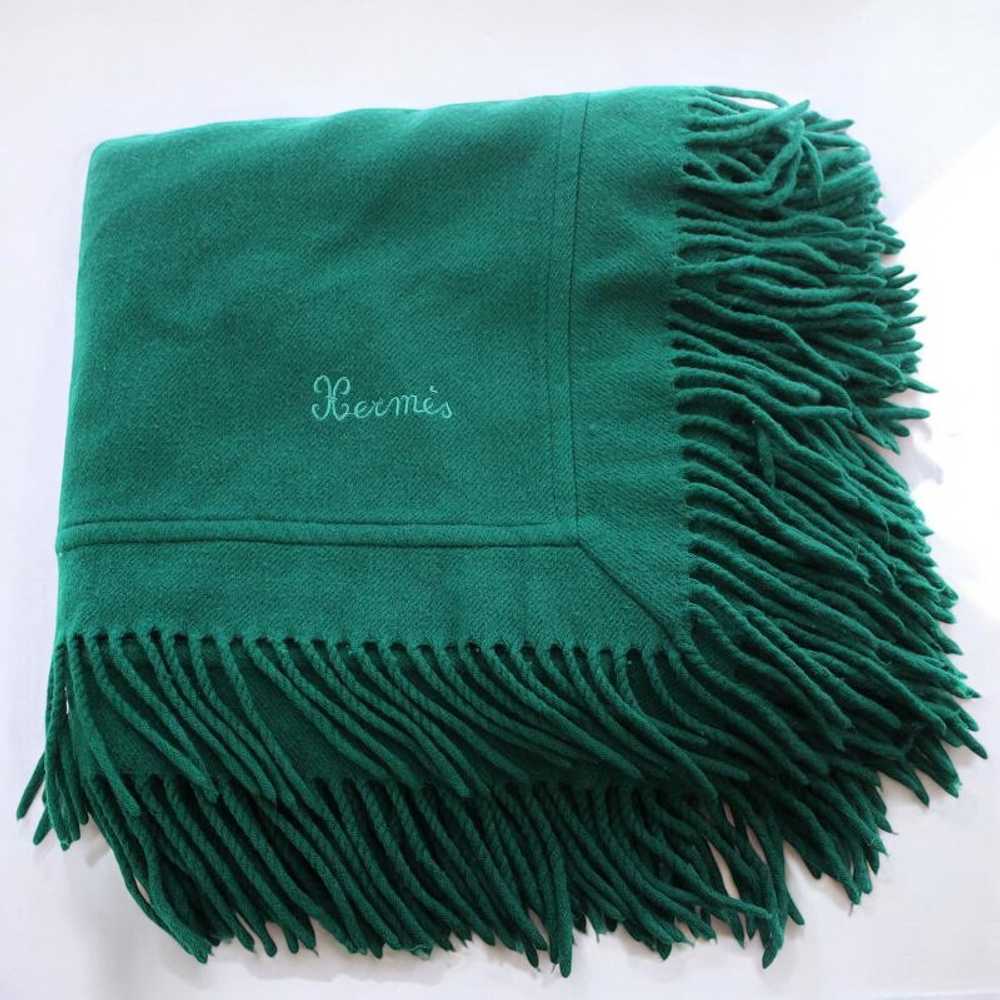 Hermes Green Wool Cashmere Blanket Scarf 124cm Fr… - image 1