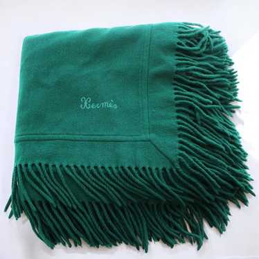 Hermes Green Wool Cashmere Blanket Scarf 124cm Fr… - image 1