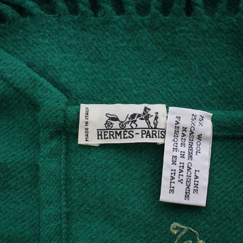 Hermes Green Wool Cashmere Blanket Scarf 124cm Fr… - image 4