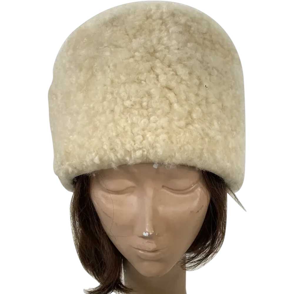 Vintage White Sheep Fur Bucket Hat Made In Finland - image 1