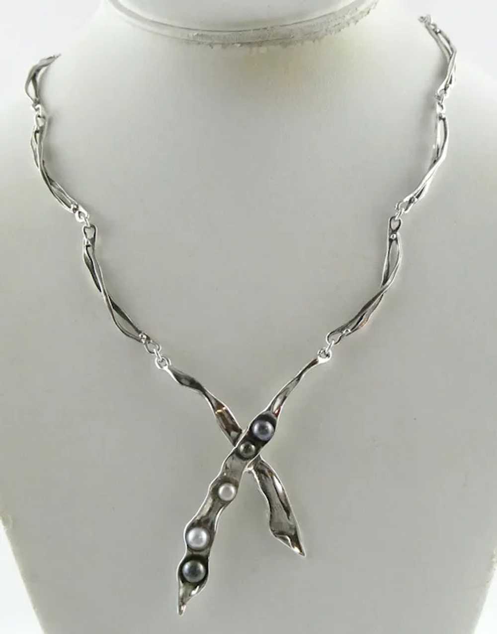 Vintage Handmade OOAK Sterling Silver Pea Pod Pea… - image 2