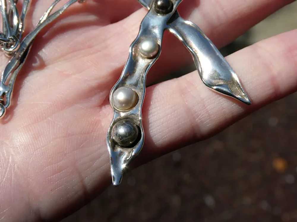 Vintage Handmade OOAK Sterling Silver Pea Pod Pea… - image 3