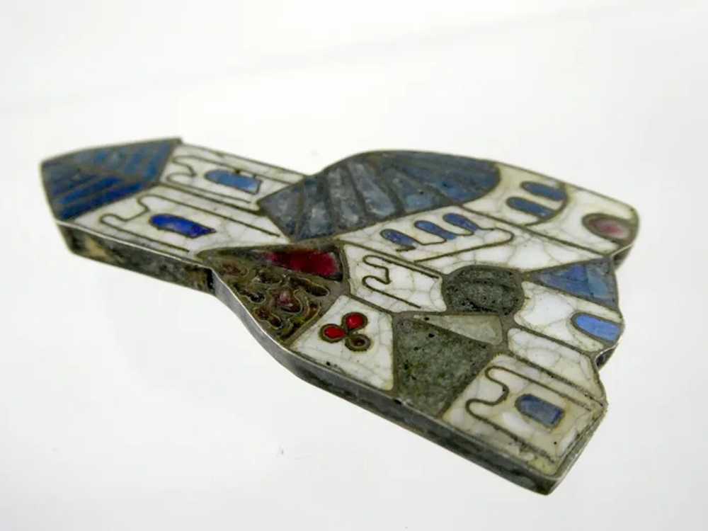 Vintage Unmarked Sterling Silver Stained Glass En… - image 11