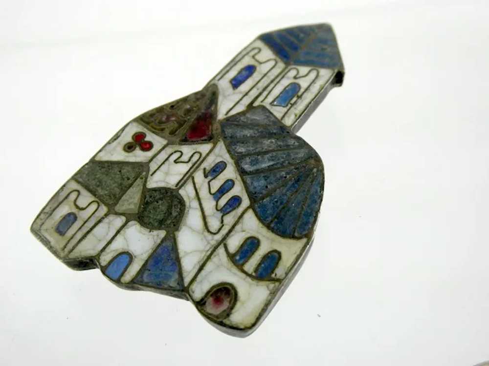 Vintage Unmarked Sterling Silver Stained Glass En… - image 2