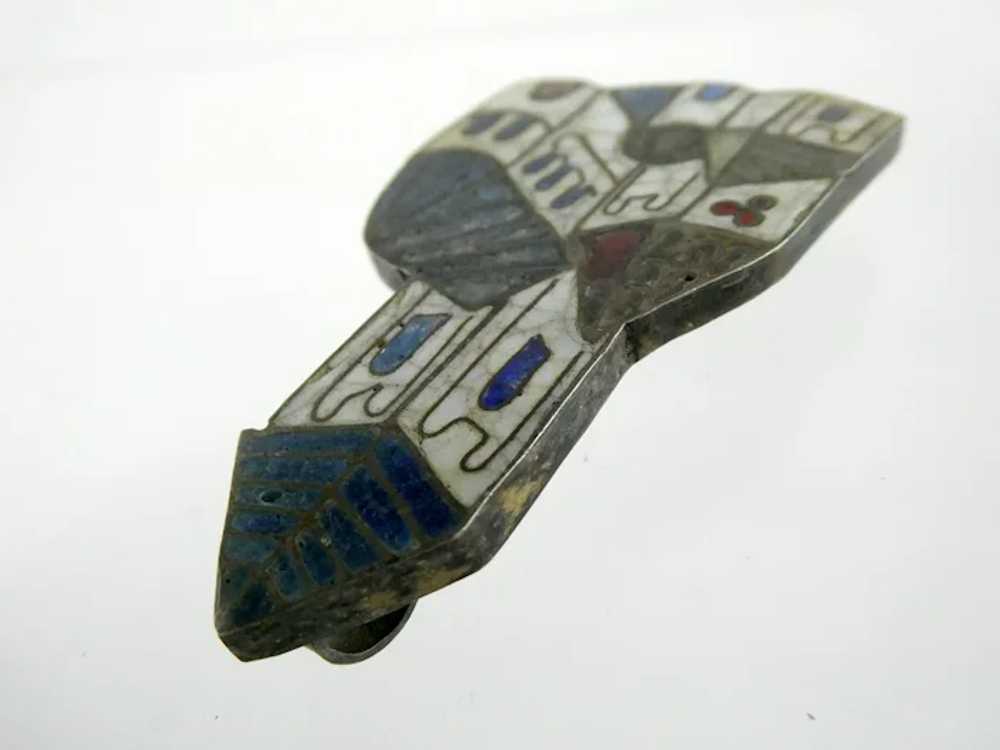 Vintage Unmarked Sterling Silver Stained Glass En… - image 3