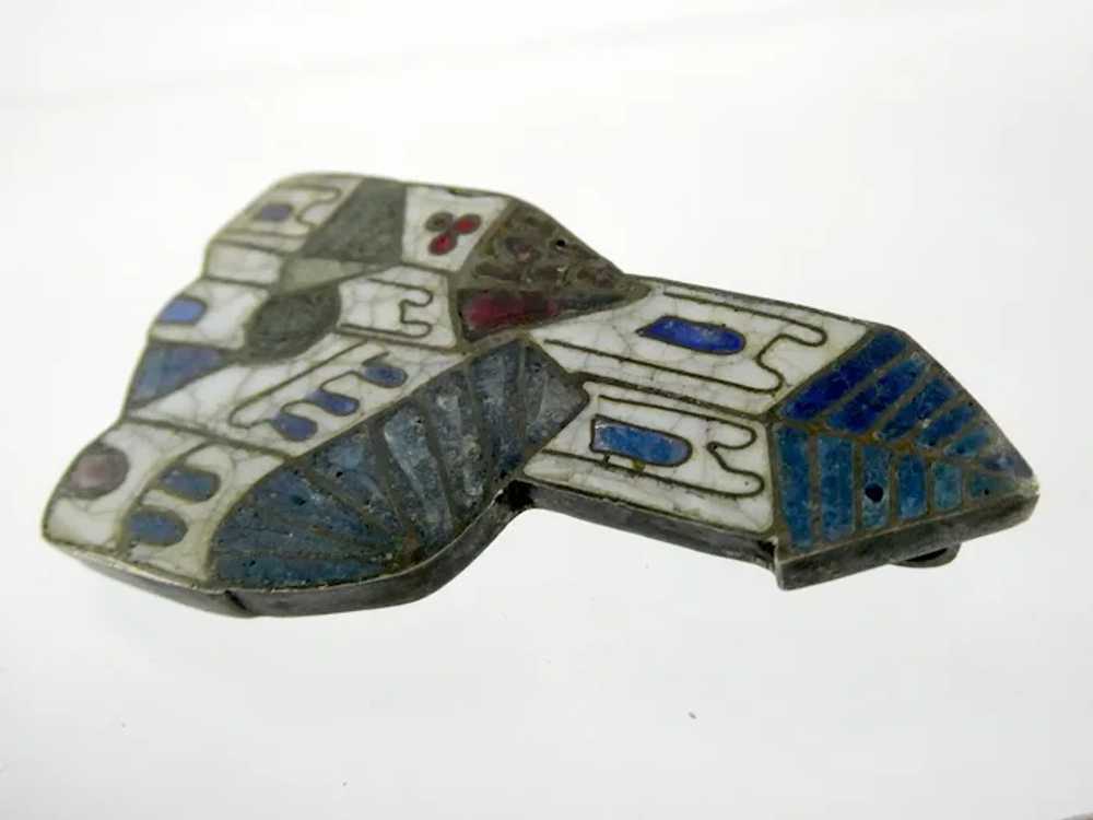 Vintage Unmarked Sterling Silver Stained Glass En… - image 4