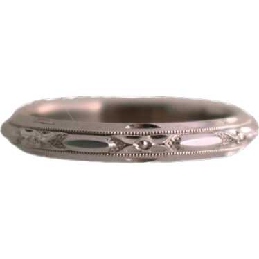 14K White Gold Etched Wedding Band - image 1