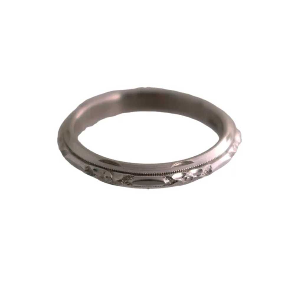 14K White Gold Etched Wedding Band - image 2